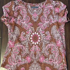 Anthropologie Demeter Pink Metallic Short Sleeve Top